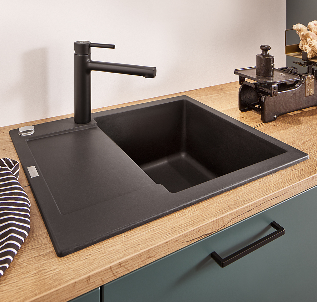 black sink in modern kitchen